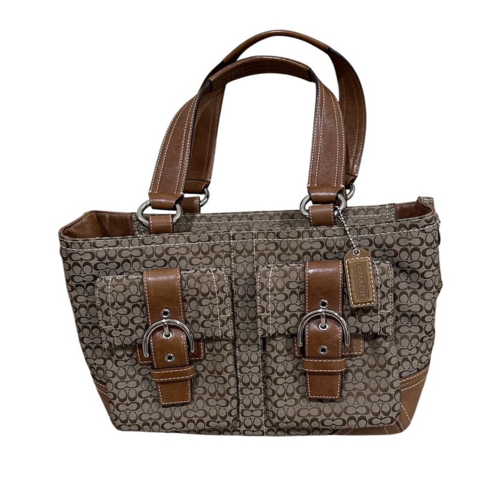 Coach Tan and Brown Signature Tote and card holder